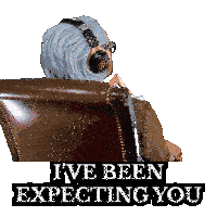 a woman wearing headphones sits in a chair with the words " i 've been expecting you " above her