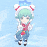 a girl with green hair is holding a card that says ' i love you ' on it