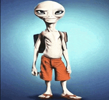 a cartoon character with a backpack and shorts