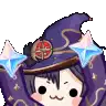 a pixel art of a wizard with a purple hat and a purple robe holding a star .