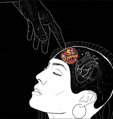 a black and white drawing of a woman 's head with a heart and a lotto logo on it