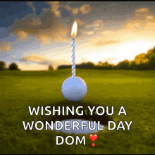 a picture of a golf ball with a candle on it and the words wishing you a wonderful day dom
