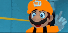 a close up of a cartoon character wearing an orange hat that says rust 2