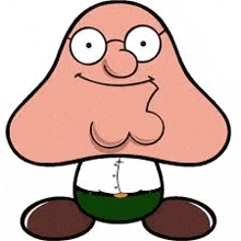 a cartoon drawing of a mushroom with glasses and a huge nose .