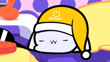 a cartoon character with a yellow hat that says hibernate