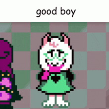 a pixel art of a cat with the words good boy written above it