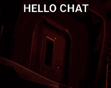 a cartoon character is standing in a dark room with the words hello chat above him