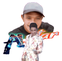 a man wearing a hat and a floral jacket is standing in front of a sign that says " a "