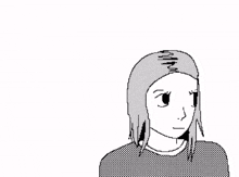 a black and white drawing of a man and a woman with glasses .