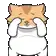 a pixel art drawing of a cat covering its eyes with its paws .