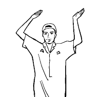 a black and white drawing of a man with the letter a on his pocket