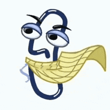 a cartoon drawing of a paper clip wearing a yellow scarf .