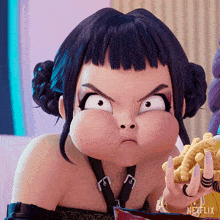 a cartoon girl is holding a bag of chips that says netflix