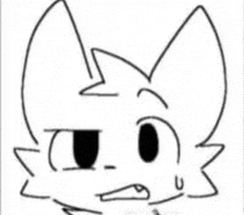 a black and white drawing of a cat 's face with a surprised look on its face .
