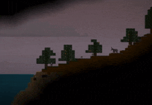 a video game scene with a donkey and trees