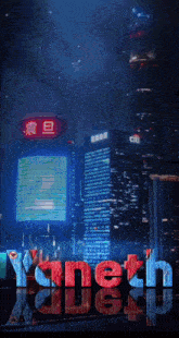 a city skyline with the word yandh in the foreground