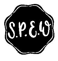 a black and white logo for s.p.e.w.