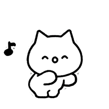 a black and white drawing of a cat with a musical note behind it