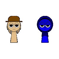a cartoon character wearing a hat and a blue cartoon character wearing a hoodie .