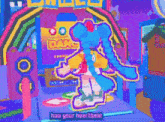 a pixel art drawing of a girl dancing in an arcade