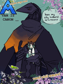 a drawing of a bird holding a child with the words " have my silly husband as a reward " on the bottom