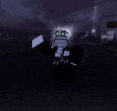 a video game character is holding a green object