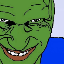 a close up of a cartoon character 's face with a smile on it .