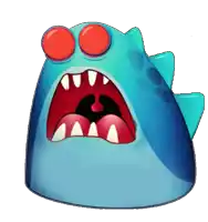 a blue cartoon monster with red eyes and a big mouth