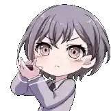 a pixel art illustration of a girl in a suit and tie holding something in her hand .