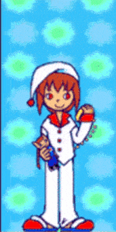 a cartoon character is holding a stuffed animal in his hands