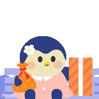 a birthday card with a penguin holding a bag of candy