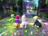 a group of kids are playing a video game and one of them is wearing a llama costume