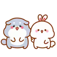 a hamster and a bunny are standing next to each other and holding hands .