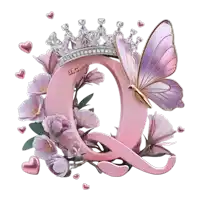 a pink letter q with a butterfly and a tiara