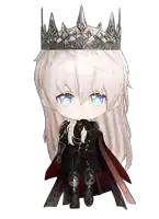 a cartoon character with long white hair and a crown