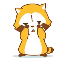 a cartoon drawing of a raccoon crying with tears coming out of his eyes