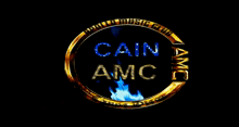 a logo for cain amc music club with a flame in the middle