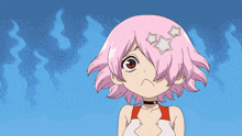 a girl with pink hair and stars on her head is surprised