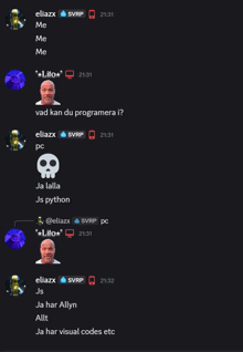 a screenshot of a text conversation between eliazx and alyn
