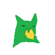 a pixel art of a green cat with a yellow heart in its mouth
