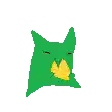 a pixel art of a green cat with a yellow heart in its mouth