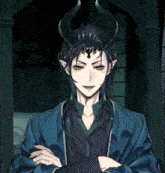 a man with horns on his head is holding a piece of paper