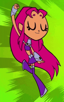 a cartoon character with purple hair and a purple outfit