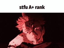a picture of a man with the words stfu a+ rank written above him