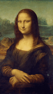 a close up of a painting of a woman with her hands folded