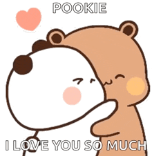 two cartoon bears hugging each other with the words pookie i love you so much