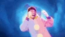 a pixel art of a man in a clown costume making a face .