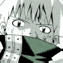 a black and white drawing of a person with a green scarf around their neck .