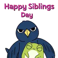 a cartoon of a bird holding a frog with the words happy siblings day
