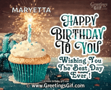 a happy birthday greeting card for maryetta with a cupcake